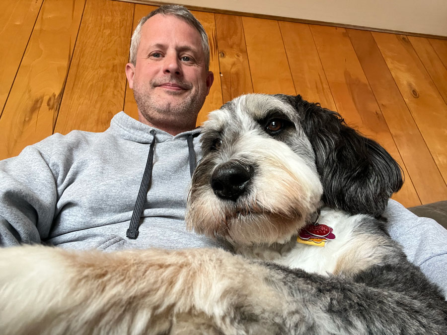Doug with Izzy May at Niles Dog Lodge